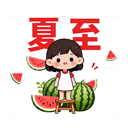 卡通夏至西瓜童趣插画