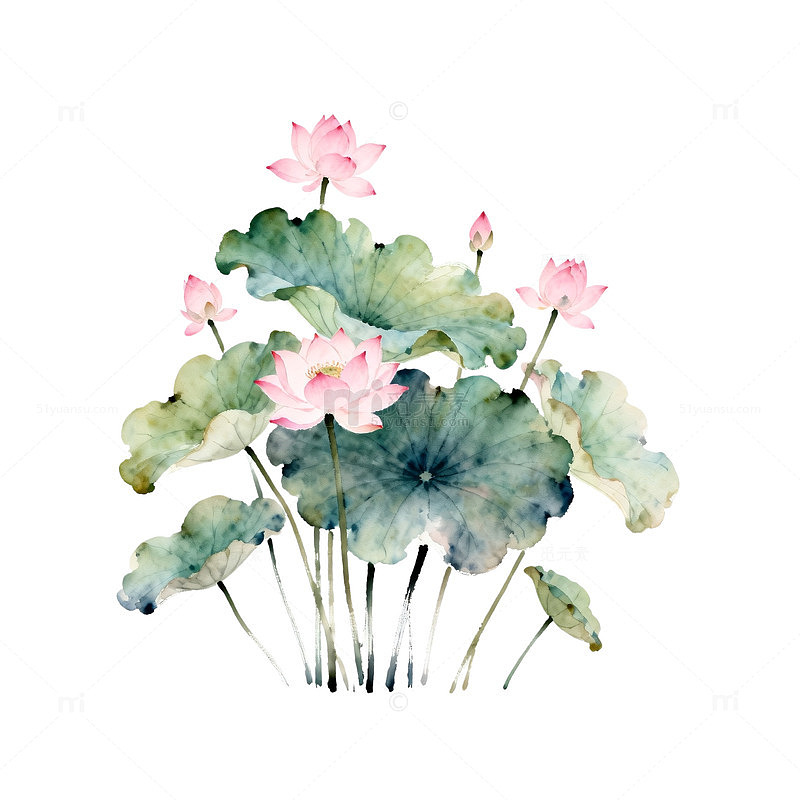 水墨荷花淡雅清新矢量插画