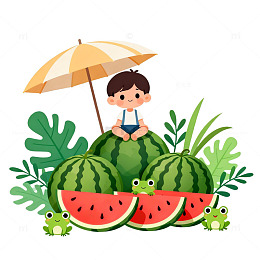 卡通西瓜童趣插画设计素材