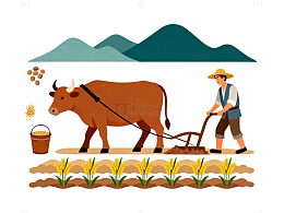 田园风光农民耕作插画