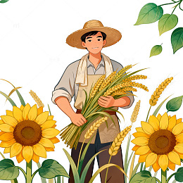 田园风农民麦穗向日葵插画