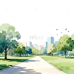 水彩城市公园景观插画