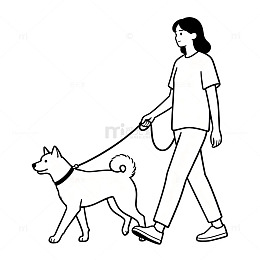 简约风遛狗女性插画