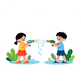 欢乐水枪战卡通插图