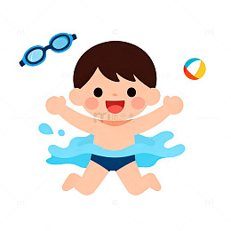 可爱卡通小孩戏水图