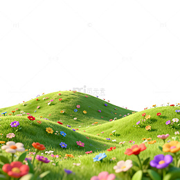 卡通草地花朵风景图