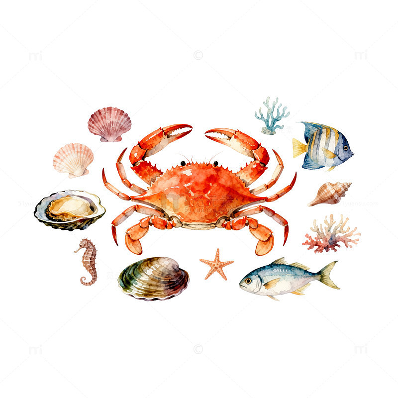 海洋生物水彩画