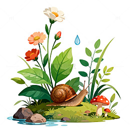 卡通蜗牛花草插画素材
