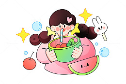 小女孩吃西瓜