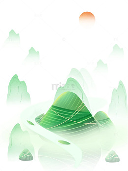水墨风端午节山水粽子插画