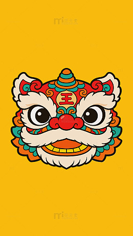 卡通狮子头喜庆图案设计素材