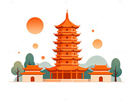 中式古建筑矢量插画