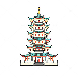 卡通风格中国传统塔楼插画