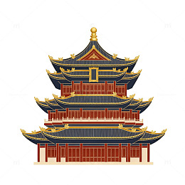传统中国风古建筑矢量插画