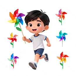 卡通男孩风车奔跑