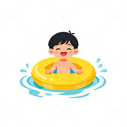 卡通儿童游泳插画素材