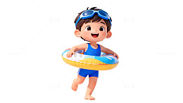卡通夏日泳池男孩动画素材