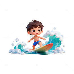 卡通冲浪男孩插画素材