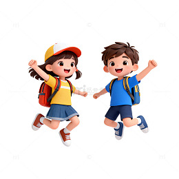 卡通儿童上学跳跃3D模型