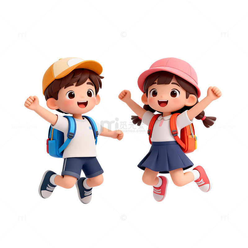 卡通风格儿童跳跃插画素材