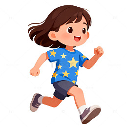 【标题】卡通女孩奔跑插画