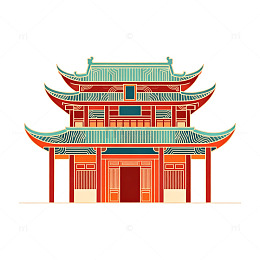 传统中式建筑矢量插画