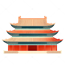 传统中式古建筑插画