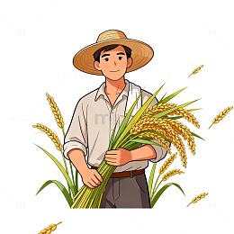 农民稻穗丰收插画素材