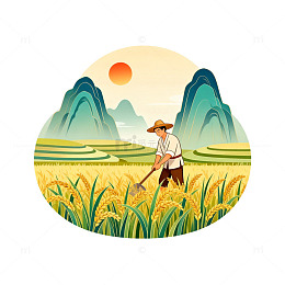 田园风光农民劳作插画