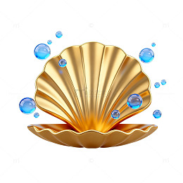 金色贝壳珍珠海洋插画