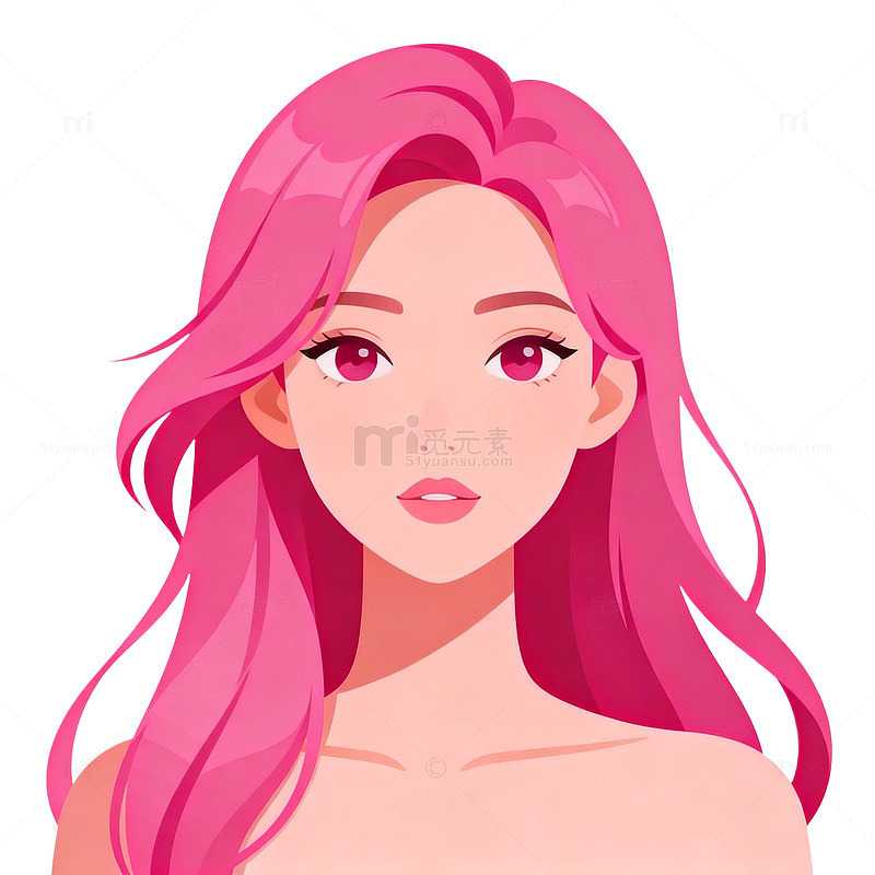 粉发女性插画头像