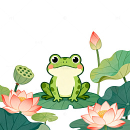 卡通风格青蛙荷花矢量图