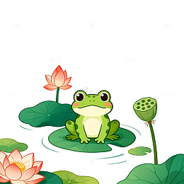 卡通青蛙荷花池插画