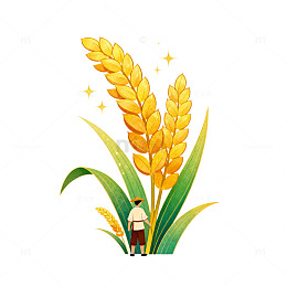 卡通农民麦穗插画