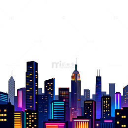 霓虹都市夜景剪影设计素材