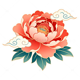 传统风格牡丹花插画素材