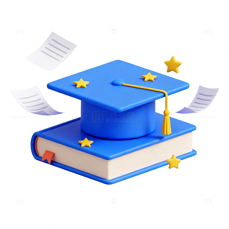 卡通毕业帽书籍学习元素图标