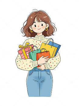 卡通女性购物插画