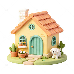 卡通风小屋玩具模型立体免扣素材装饰元素