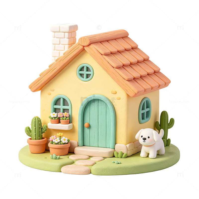 卡通风小屋玩具模型立体免扣素材装饰元素