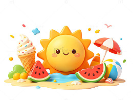 夏日海滩卡通元素插画