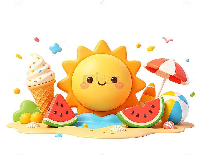 夏日海滩卡通元素插画