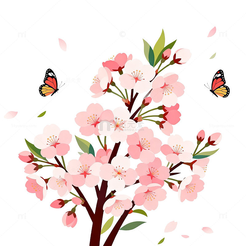 卡通樱花蝴蝶插画设计素材