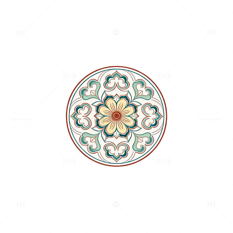 复古花纹圆形图案装饰设计元素