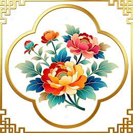 中国风牡丹花纹装饰图案