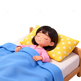 卡通女孩睡床场景