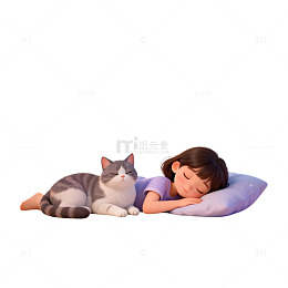 梦幻卡通女孩与猫插图