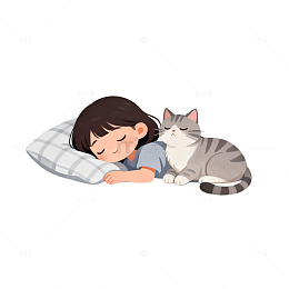 温馨睡眠猫咪插画