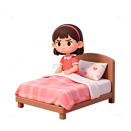 卡通女孩床铺插画