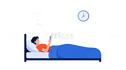 卡通夜晚睡前看手机插画